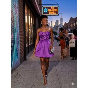 Fumblin' Foe - Y2K Purple Satin Strapless Bow Mini Dress - Size Small